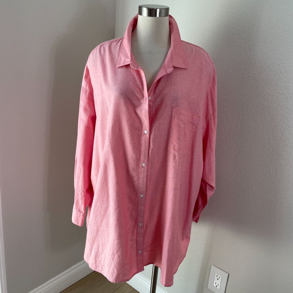 NEW‎ Old Navy Womens Plus 3X Boyfriend Shirt Pink Cotton Button Up Top